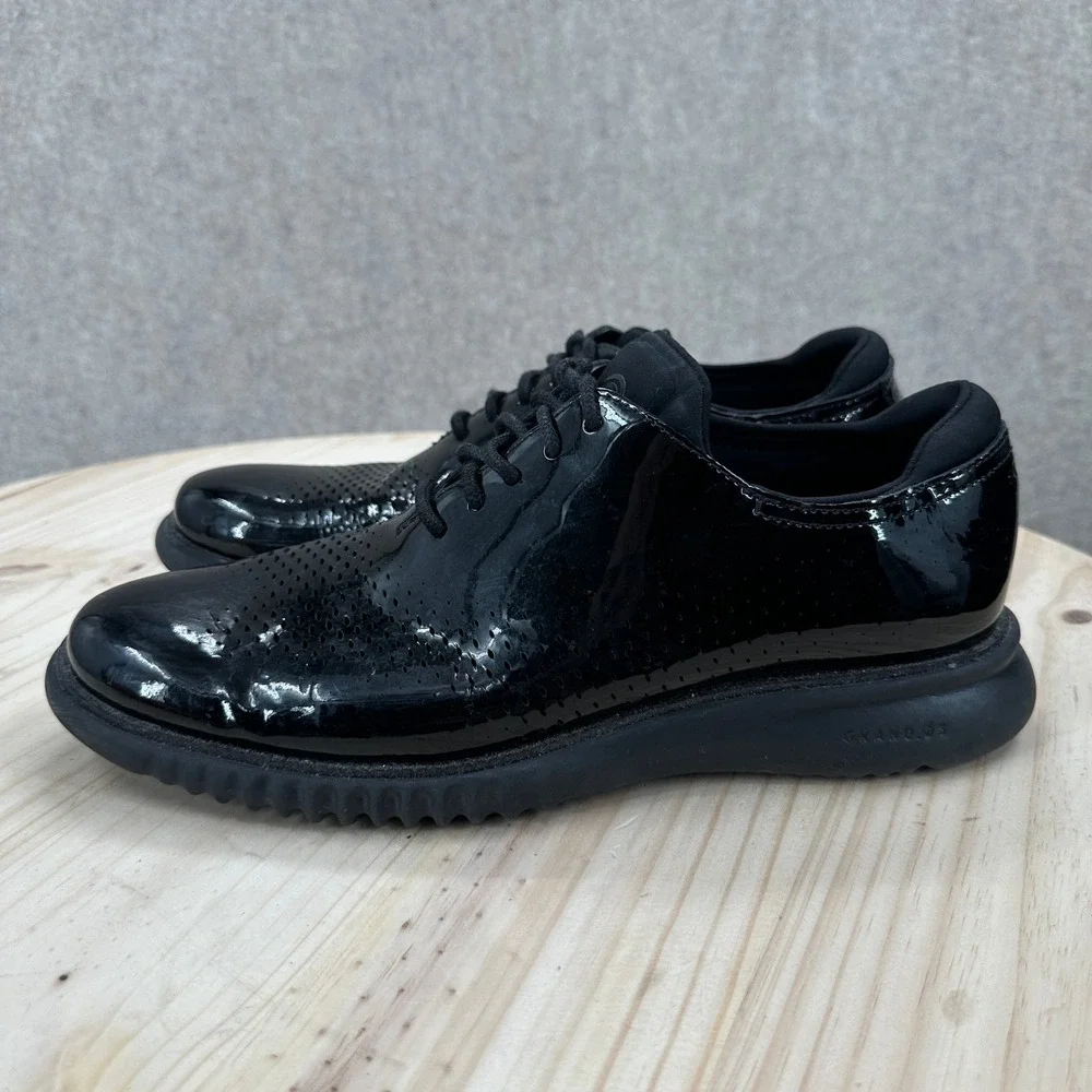 Cole Haan Zerogrand Oxford Mens 8M Black Patent Leather Laser Cut